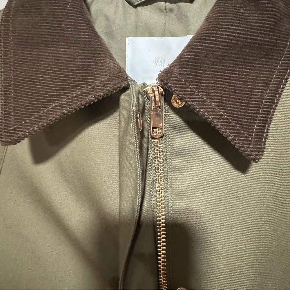 H&M Olive army Green oversized barn jacket corduroy collar - Picture 7 of 10
